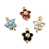 Brass Pave Cubic Zirconia Flower Links Connector Charms KK-H089-34G-2