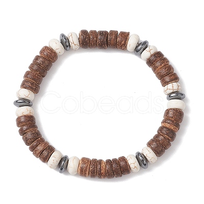 2Pcs Natural Coconut & Synthetic Turquoise Beads Stretch Bracelets for Men Women BJEW-JB12498-1