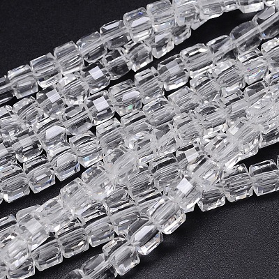 Faceted Cube Transparent Glass Beads Strands EGLA-E041-5mm-D01-1