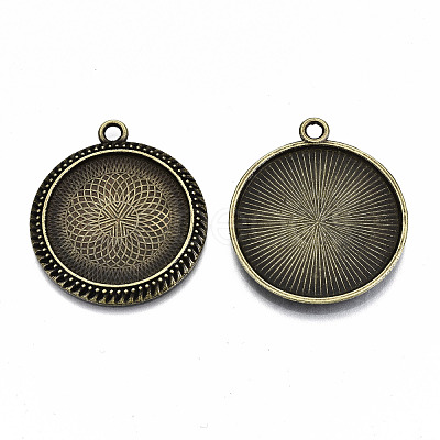 Tibetan Style Alloy Flat Round Cabochon Connector Settings TIBE-Q038-018A-AB-NR-1