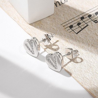 Rack Plating Brass Micro Pave Clear Cubic Zirconia Stud Earrings EJEW-K299-01P-V-1