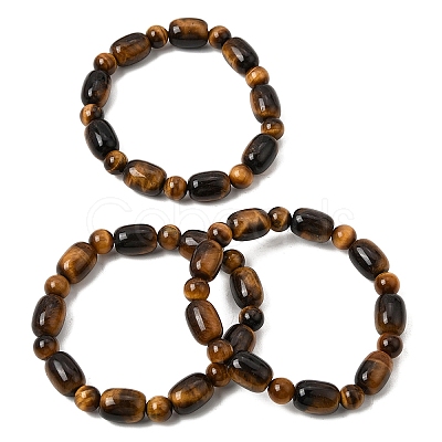 Natural Tiger Eye Oval and Round Beaded Stretch Bracelets for Women GG-CBA3F02-13B-1