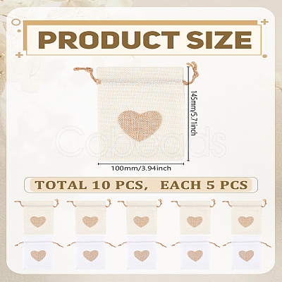 10Pcs 2 Colors Burlap Packing Pouches ABAG-LP0001-66-1