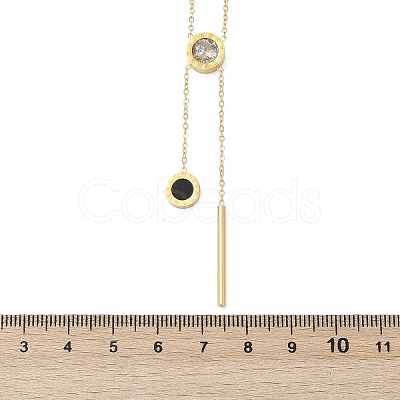 304 Stainless Steel Crystal Rhinestone Flat Round Pendant Y Necklaces NJEW-V001-03G-1