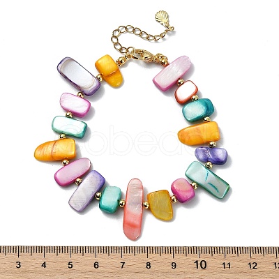 Dyed Natural Freshwater Shell & Brass Beaded Bracelets for Women BJEW-JB14027-1