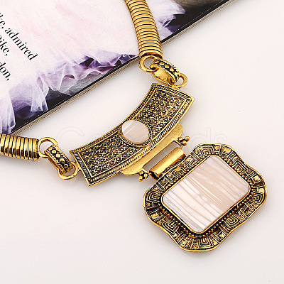 Alloy Rectangle Pendant Necklace & Flat Round Dangle Earring Sets FS-WG0E2DC-02-1