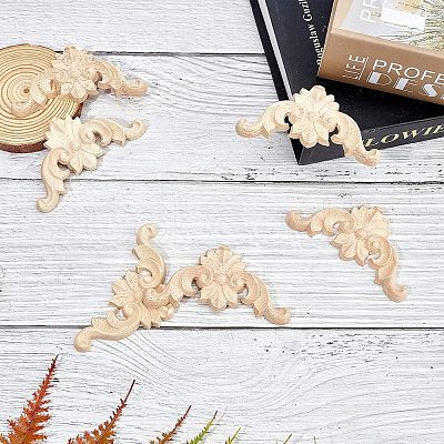 Natural Solid Wood Carved Onlay Applique Craft WOOD-FH0001-21-1