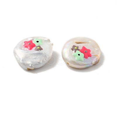 Flat Round Enamel Natural Cultured Freshwater Pearl Beads BSHE-G028-01A-1