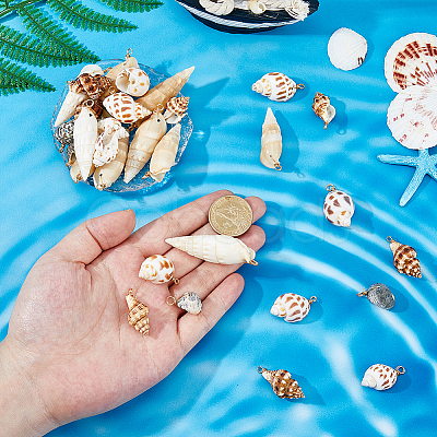 48Pcs 4 Styles Natural Mixed Shell Pendants PALLOY-HS00026-1