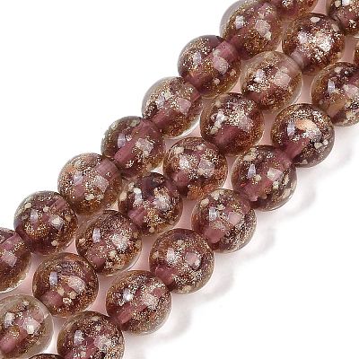 Handmade Gold Sand Lampwork Beads Strands LAMP-P051-L06-10mm-1