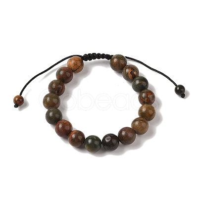 10mm Round Natural Polychrome Jasper/Picasso Stone/Picasso Jasper Braided Bead Bracelets BJEW-C067-01C-19-1