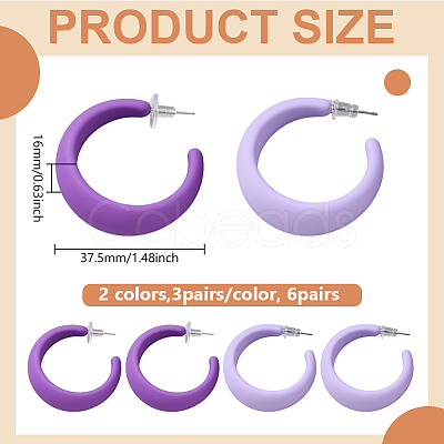 6 Pairs 2 Colors Acrylic C-Shaped Stud Earrings EJEW-GO0002-24-1