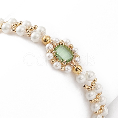 Glass & Shell Pearl Bead Bracele BJEW-TA00180-01-1