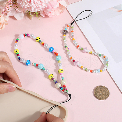 2Pcs 2 Styles Glass & Resin Moblie Straps AJEW-GF0010-06-1