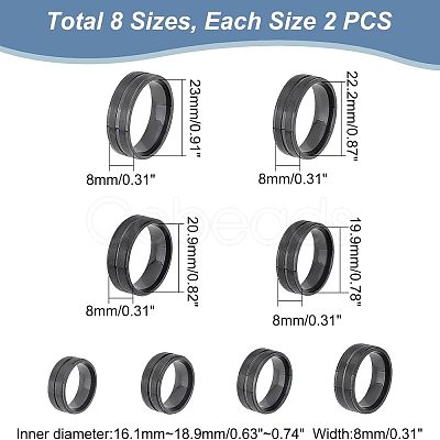 DICOSMETIC 16Pcs 8 Size 316 Stainless Steel Grooved Finger Ring for Men Women RJEW-DC0001-09B-1