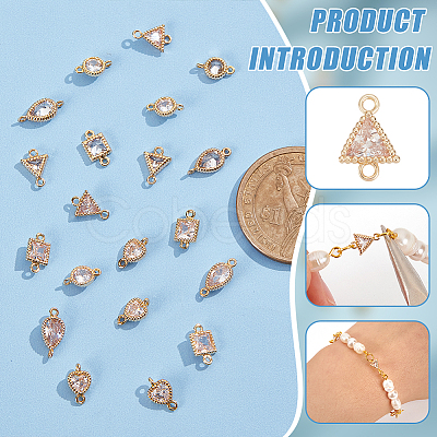 BENECREAT 20Pcs 5 Styles Brass Pave Clear Cubic Zirconia Connector Charms KK-BC0012-48-1