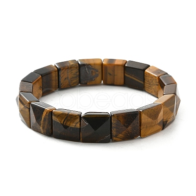 Square Natural Tiger Eye Beads Stretch Bracelets for Women Men BJEW-C097-06Q-1