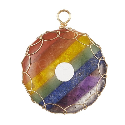 Chakra Gemstone Donut Copper Wire Wrapped Pendants PALLOY-TA00054-1