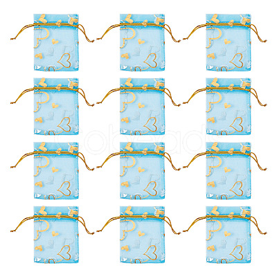 50Pcs Heart Printed Organza Bags OP-TADJ0001-01A-1