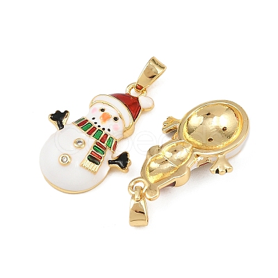 Christmas Brass Micro Pave Cubic Zirconia Enamel Pendants KK-B161-15G-03-1
