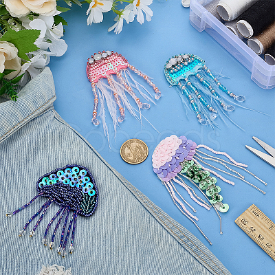 4Pcs 4 Colors Plastic PVC Hand-nailed Beads Paillette Sew on Clothing Patches PATC-FG0003-08-1