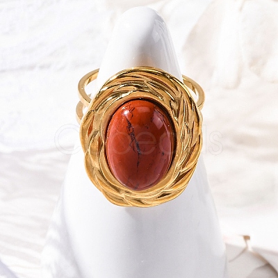 Oval Natural Red Jasper Finger Rings RJEW-M063-01G-08-1