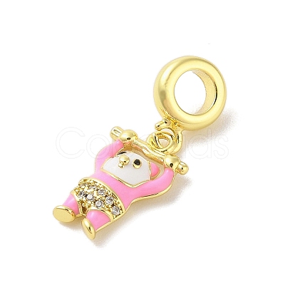 Rack Plating Brass Micro Pave Clear Cubic Zirconia Enamel European Dangle Charms KK-S380-27G-01-1