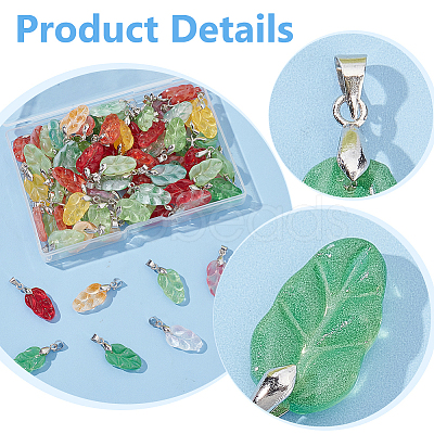 100Pcs Leaf Gradient Color Baking Paint Glass Pendants PALLOY-AR00028-1