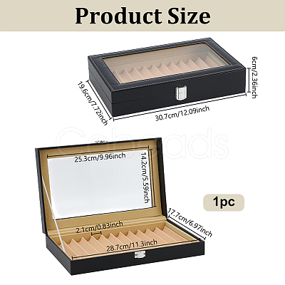 Black PU Leather Pen Organizer Boxes with Clear Glass Visible Window Lid CON-WH0107-129A-1
