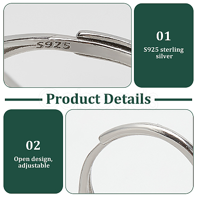 1Pc Rhodium Plated 925 Sterling Silver Adjustable Ring Components FIND-PH0023-51-1