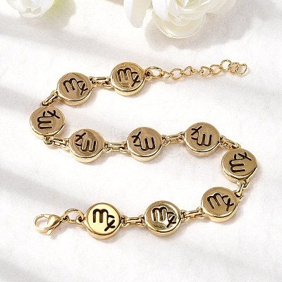 12 Constellations 304 Stainless Steel Link Chain Bracelets BJEW-I239-01G-08-1
