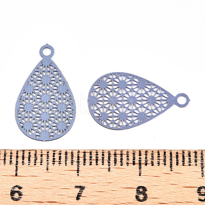 Spray Painted 430 Stainless Steel Filigree Pendants STAS-WH0047-78A-1