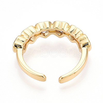 Brass Micro Pave Clear Cubic Zirconia Cuff Rings for Women KK-T074-14G-1
