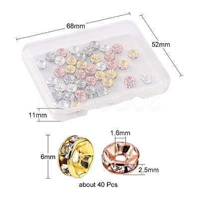 40Pcs 4 Colors Brass with Crystal Rhinestone Spacer Beads KK-YW0001-39-1