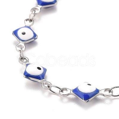 Enamel Rhombus with Evil Eye Link Chains Bracelet BJEW-P271-03P-03-1
