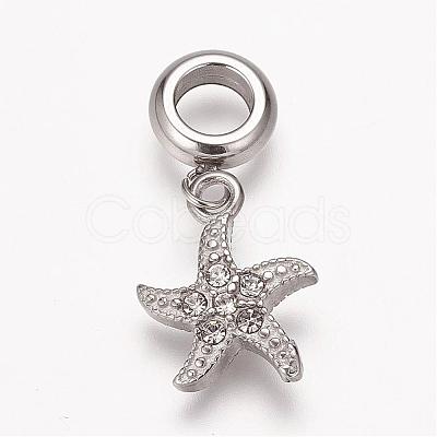 304 Stainless Steel Rhinestone European Dangle Charms OPDL-K001-18AS-1