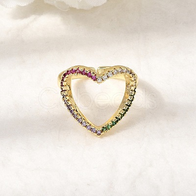 Brass Micro Pave Cubic Zirconia Open Cuff Rings RJEW-P186-04G-1