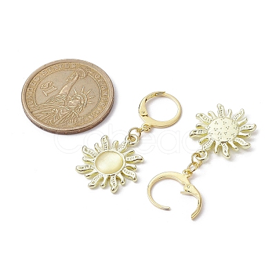 Golden Alloy Sun Shape Dangle Leverback Earrings with Cat Eye EJEW-JE05587-02-1