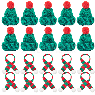 12Pcs Woolen Crochet Mini Hat with Pom Pom Ball with 12Pcs Mini Knitting Wool Yarn Scarf with 1Pc Rectangle Plastic Bags AJEW-SC0003-46B-1