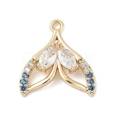 Brass Pave Light Sky Blue and Clear Cubic Zirconia Sea Animal Connector Charms KK-M326-07C-G-1