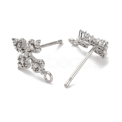 Flower Brass Micro Pave Cubic Zirconia Stud Earring Findings LS-KK-U042-19P-1