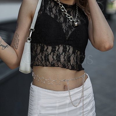 2Pcs 2 Colors Hollow Out Alloy Star Link Chain Waist Belly Chains for Women AJEW-UN0002-88-1