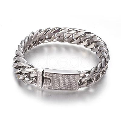 304 Stainless Steel Curb Chain Bracelets BJEW-P255-01C-1