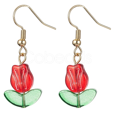 Tulip Flower Lampwork Dangle Earrings EJEW-JE05526-1