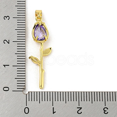 Rose Flower for Valentine's Day Golden Rack Plating Brass Micro Pave Cubic Zirconia Pendants KK-R153-01A-G-1