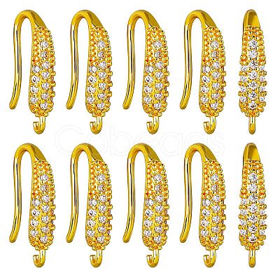 10 Pairs Brass Micro Pave Clear Cubic Zirconia Earring Hooks ZIRC-SZ0005-19A-1