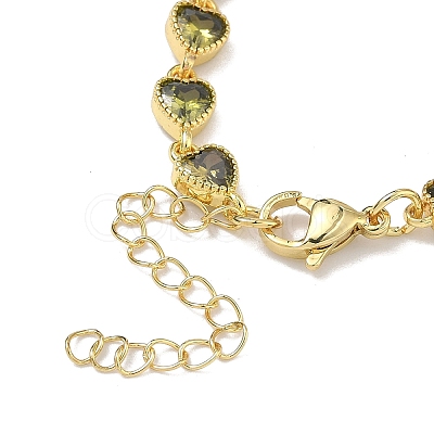 Heart Brass Pave Cubic Zirconia Link Chain Bracelets for Women BJEW-P385-07G-03-1