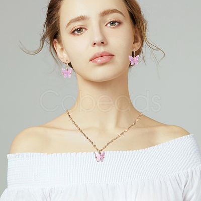 ANATTASOUL Plastic Butterfly Pendant Necklace & Bracelet & Dangle Leverback Earrings SJEW-AN0001-33-1