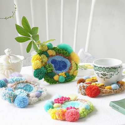 DIY Coaster Punch Needle Embroidery Starter Kits for Beginners DIY-WH20095-003D-1