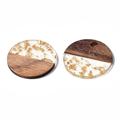 Transparent Resin & Walnut Wood Pendants RESI-T023-10-A01-1